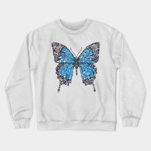 Blue Swallowtail Butterfly Mechanical Steampunk Design Crewneck Sweatshirt by Squidoodle